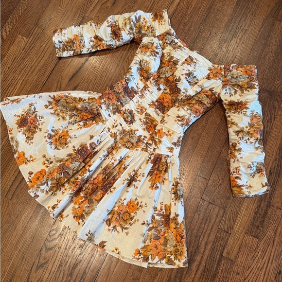 Alemais Orange Floral Long Sleeve Off the Shoulder Drop Waist Mini Dress XXS XS - Picture 12 of 13